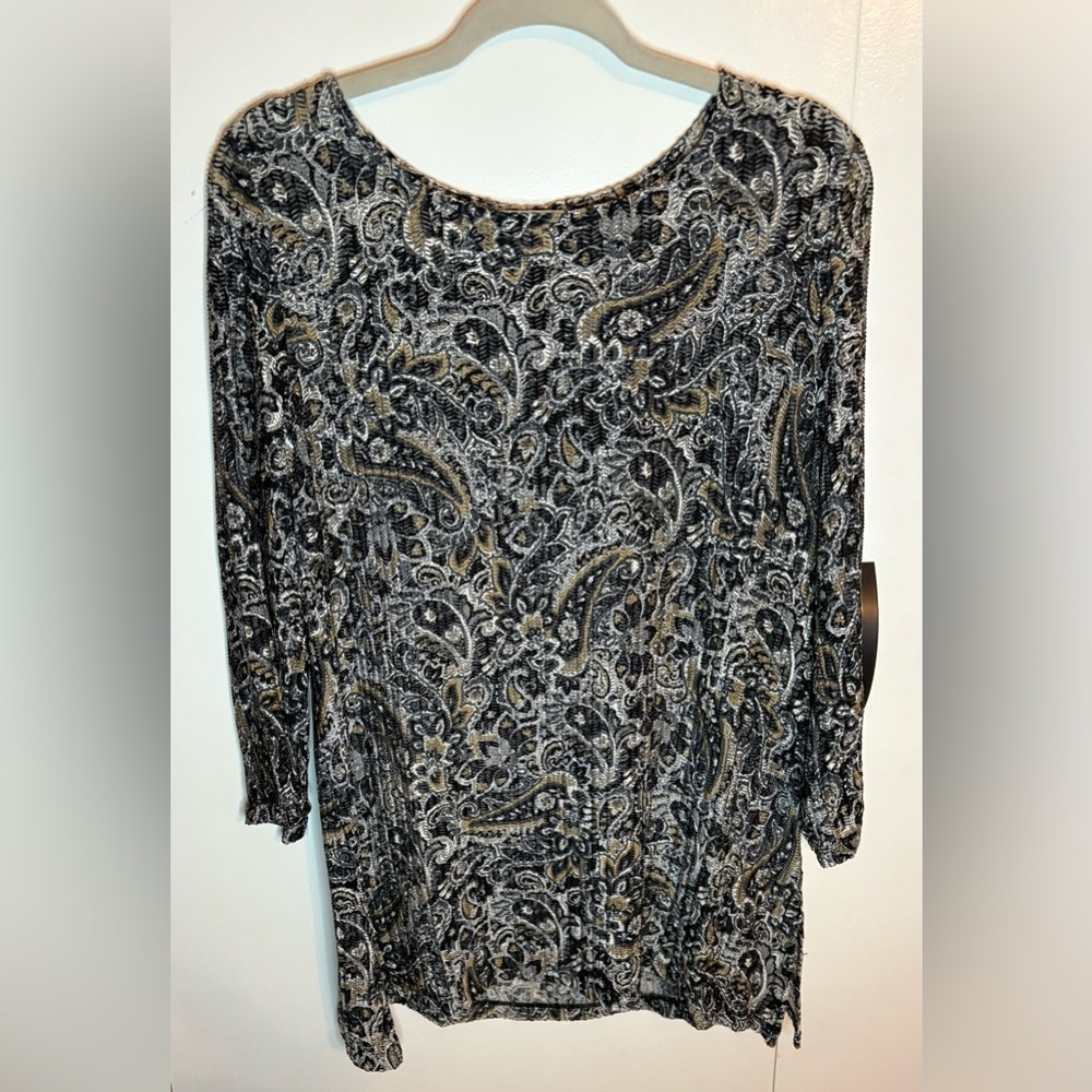 Women’s Susan Graver Paisley Eyelet Knit 3/4 Length Sleeve Multicolor Top Size L